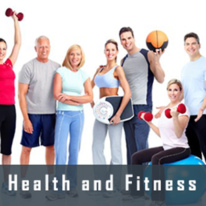 People posing with various exercise equipment 